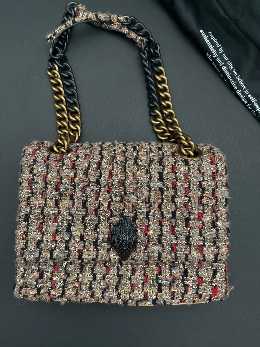 Kurt Geiger Kensington Tweed Shoulder Bag with Gold Chain - Picture 14 of 15